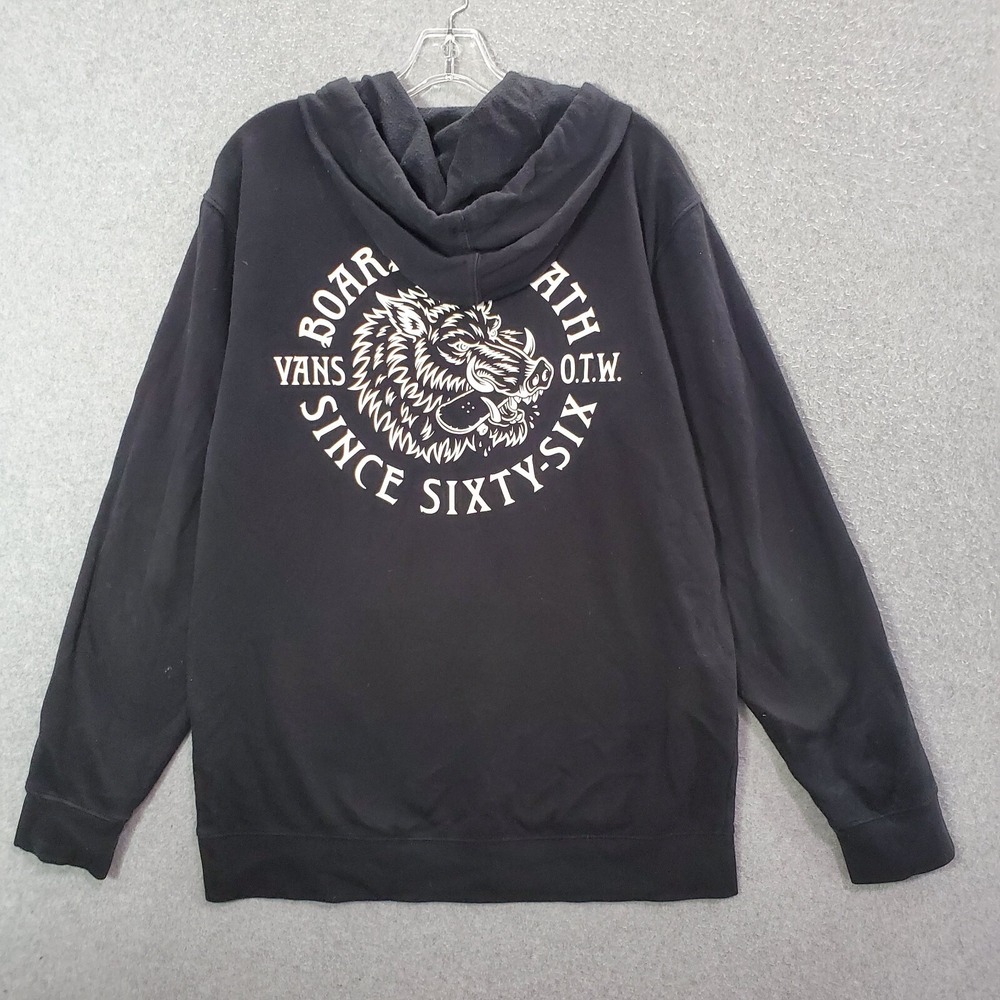 VANS Men Sweatshirt Medium Black Hoodie Board To Death Boar Graphic Fleece Logo